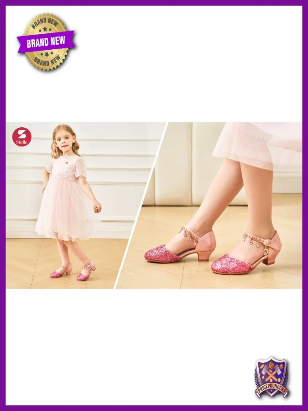 Girls Sequins Dress Sandals Princess Heels Flower Wedding Party Shoes with Star